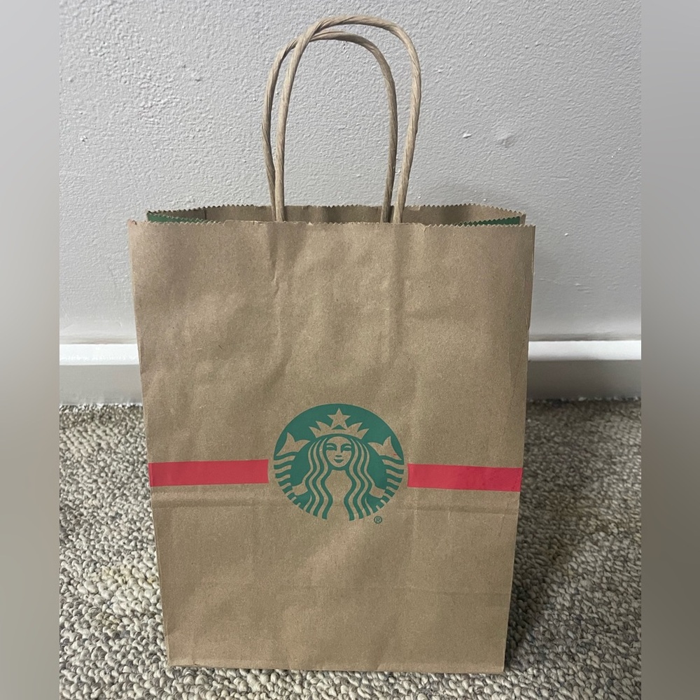 Rare Starbucks Coffee Holiday Gift Bag Ribbon Red Green